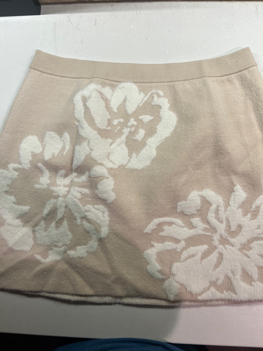 Anthropologie Floral Knit Mini Skirt in Blush and Cream